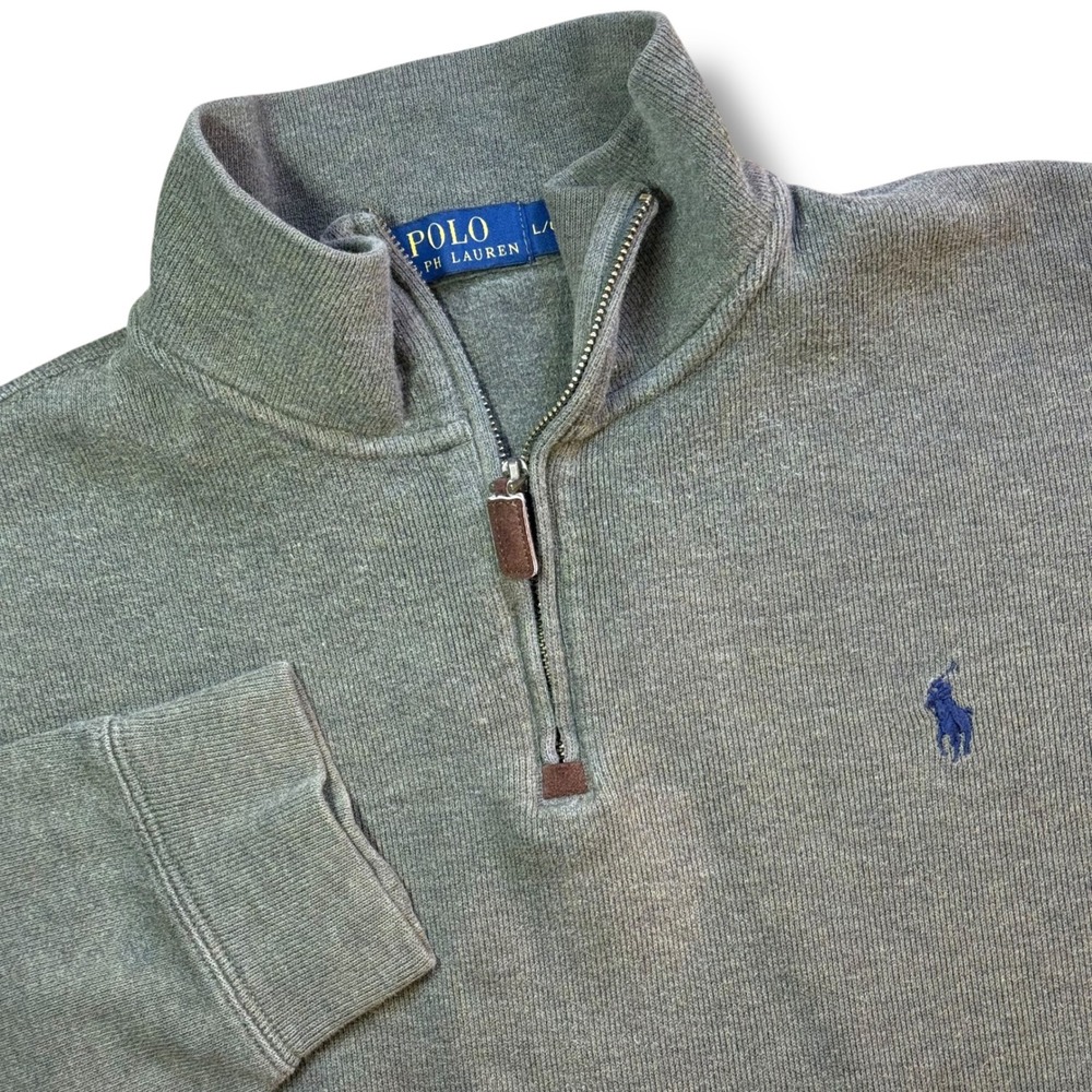 Polo Ralph Lauren Quarter Zip Pullover Men L Gray Cotton Knit Pony Logo